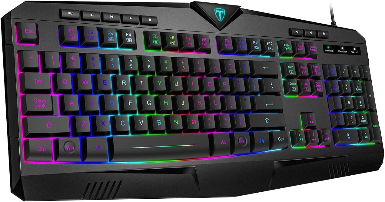 Full Size Wired Gaming Keyboard RGB Backlit Quiet Membrane Switches Black