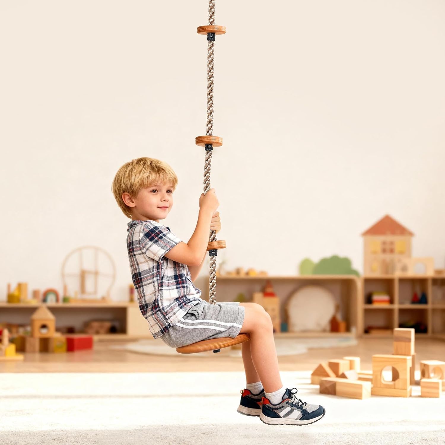 Cedar Wood Outdoor Swing Set Slide Rock Wall Kids Playset Adventure