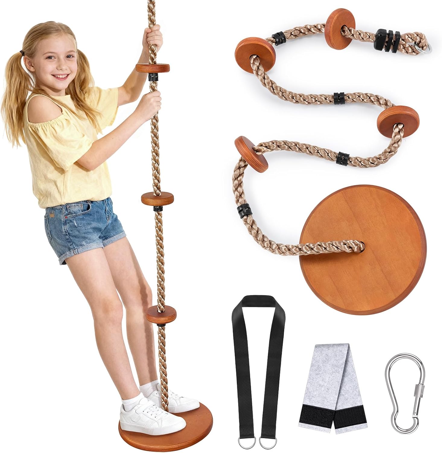 Cedar Wood Outdoor Swing Set Slide Rock Wall Kids Playset Adventure