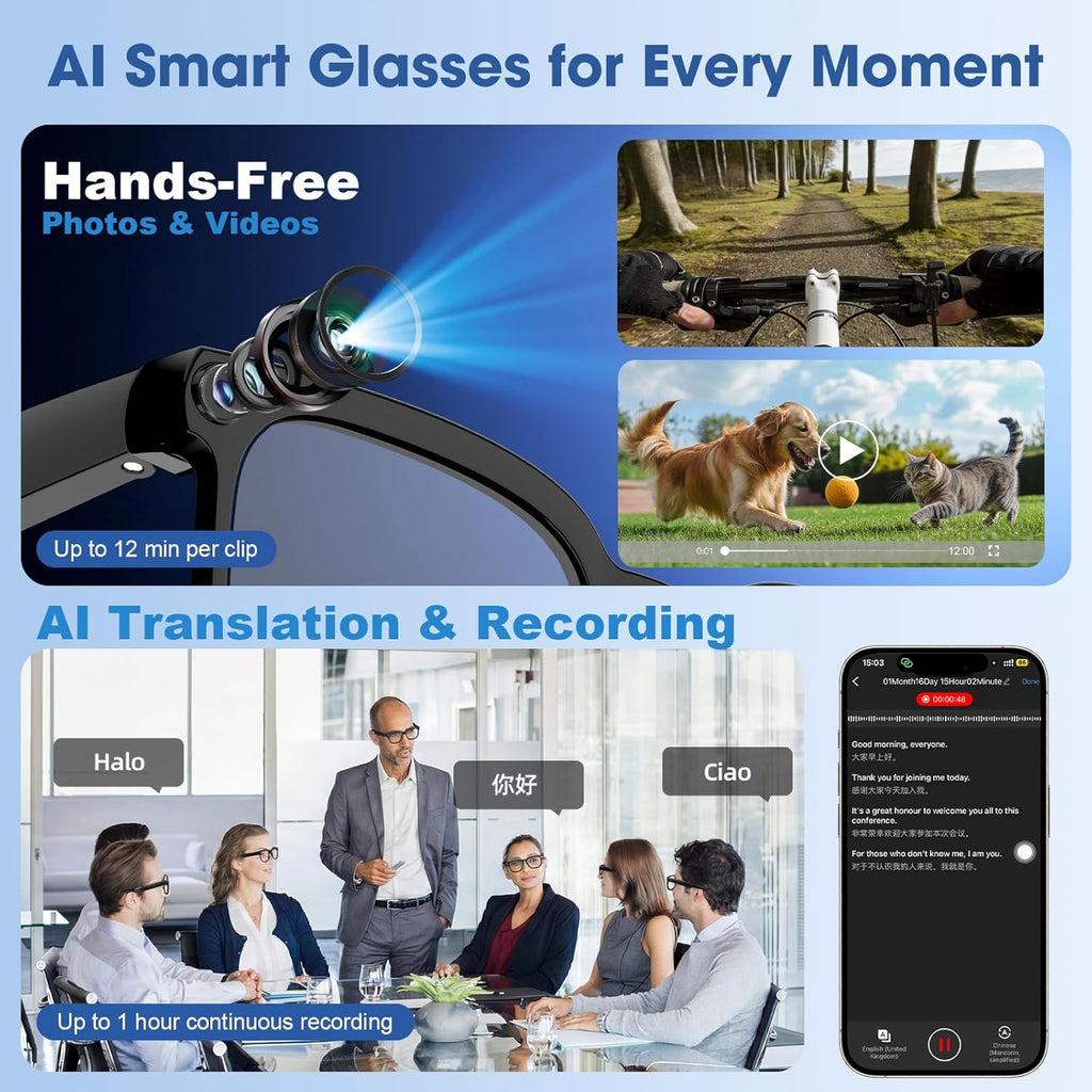 Smart AI Glasses Polarized Sunglasses Video Recording Wearable Bluetooth Eyewear Unisex